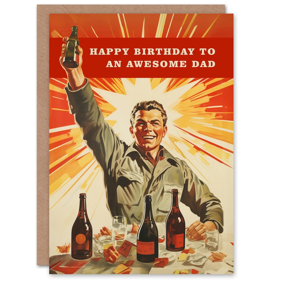 image 1 of Awesome Retro 1950S Style Beer Wine Lover Dad Birthday Card