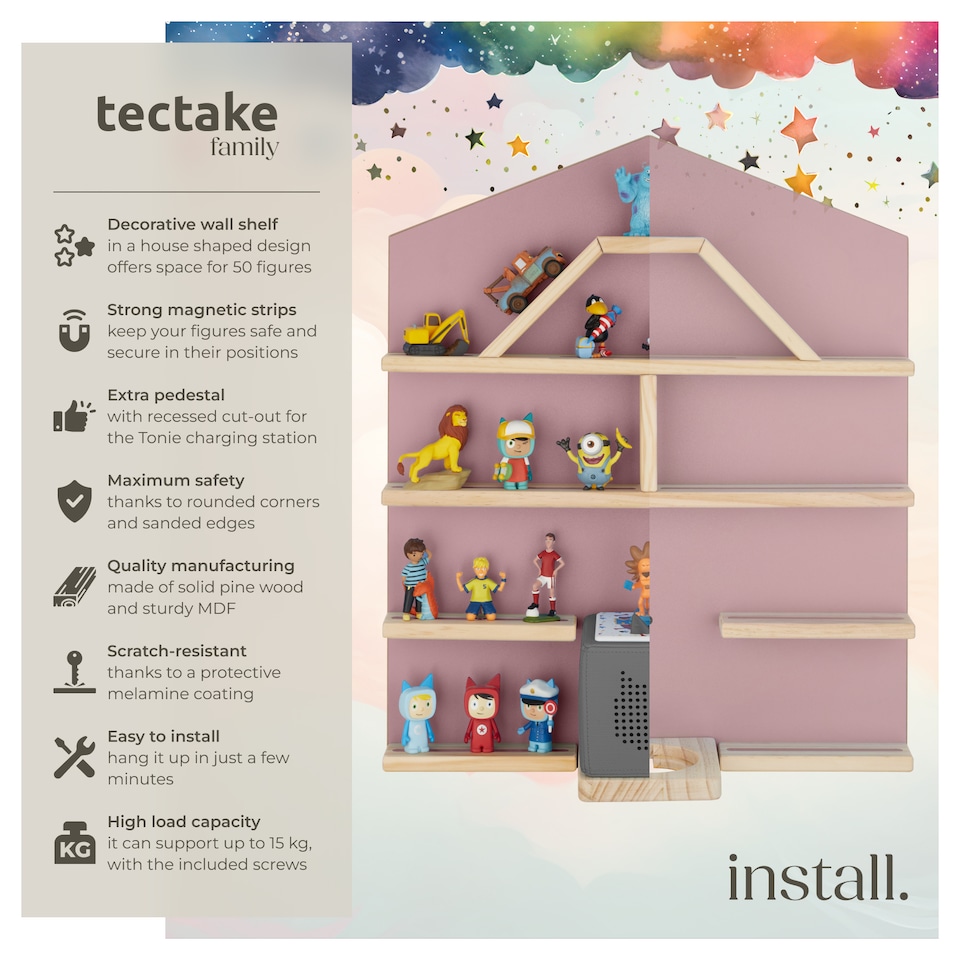 image 1 of Floating Shelf Mylittle Story - for up to 50 Tonies, house design | Pink | pink | 15,50 x 50 x 60 cm | 1