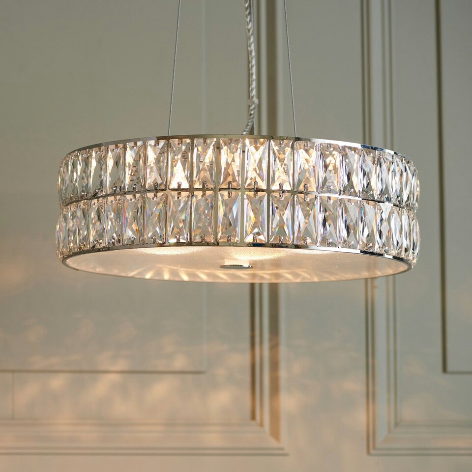 image 1 of Verina LED 5 Light Cylindrical Pendant Chrome, Crystal Glass Detail