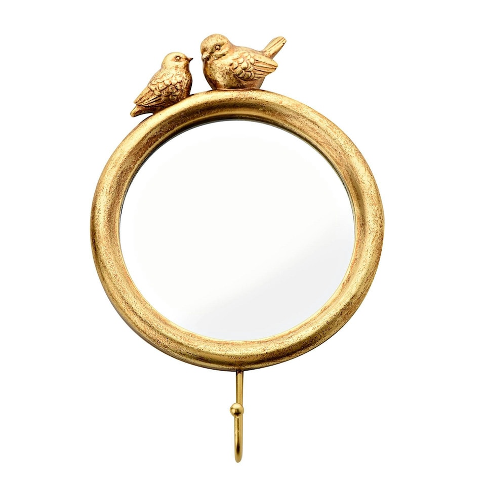 image 1 of Gold Finish Pair of Birds Wall Hook Mirror