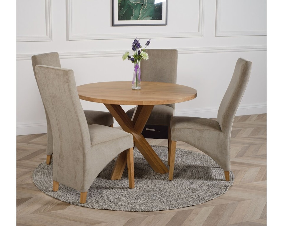 image 1 of Oregon Round Oak Dining Table and 4 Lola Fabric Chairs | Grey | Grey | 1