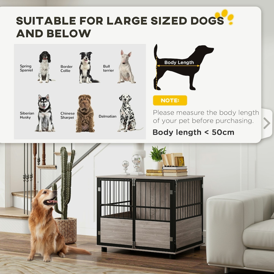 image 1 of PawHut 80cm Dog Crate Furniture Dog Cage End Table Indoor w/ Doors, Cushion