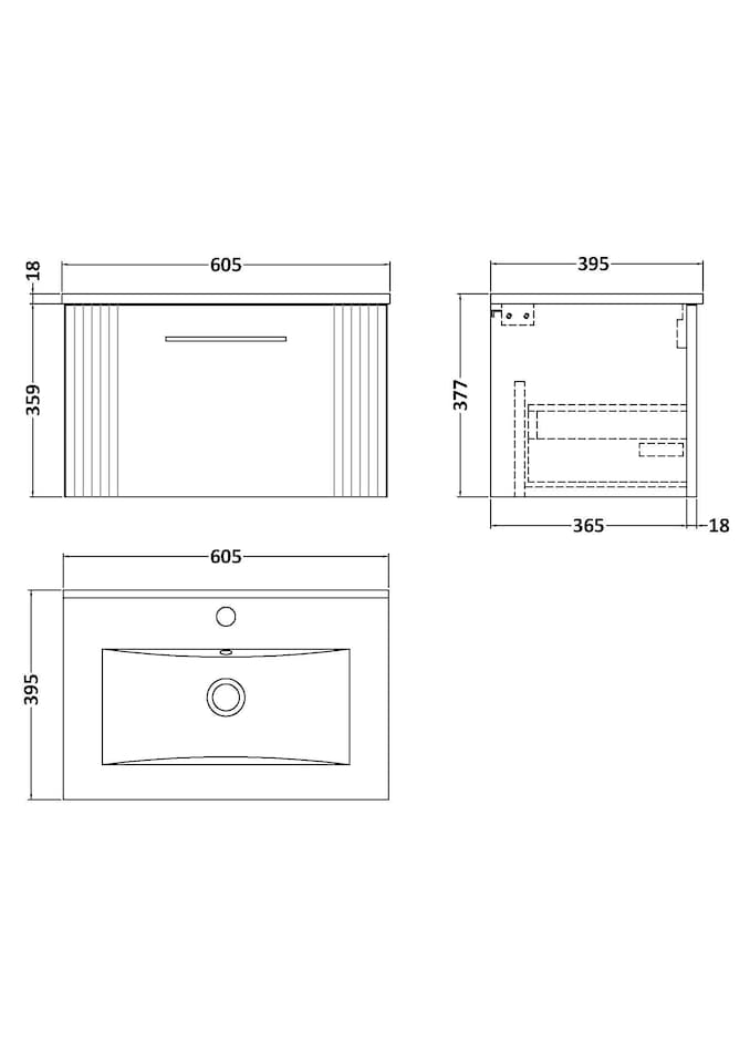 image 1 of Balterley Partial Fluted 1 Drawer Wall Hung Vanity Unit with 1 Tap Hole Minimalist Basin | White | Satin White