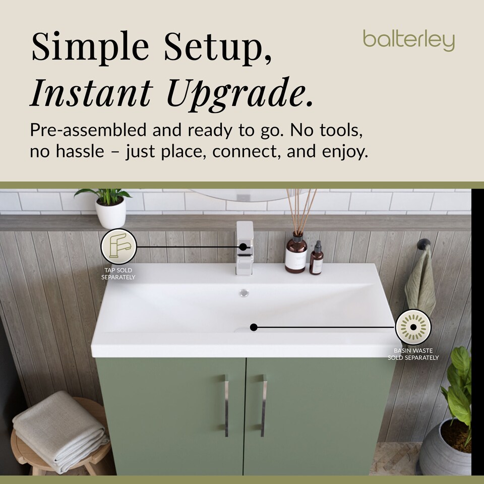 image 1 of Balterley Contemporary Bathroom Floor Standing 2 Soft-Close Door Vanity Unit & Mid-Edge Basin | Green | Satin Green