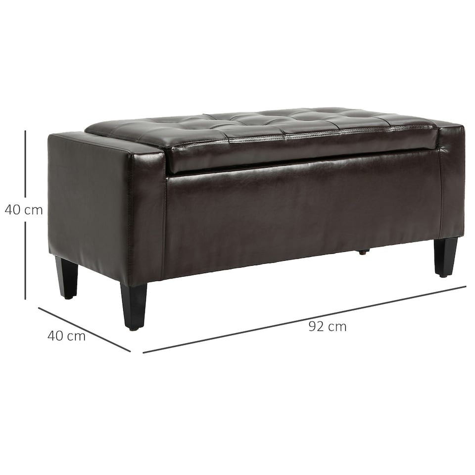 image 1 of HOMCOM 40x90cm PU Leather Storage Ottoman Bench Wood Frame w/ Tufting Feet Brown
