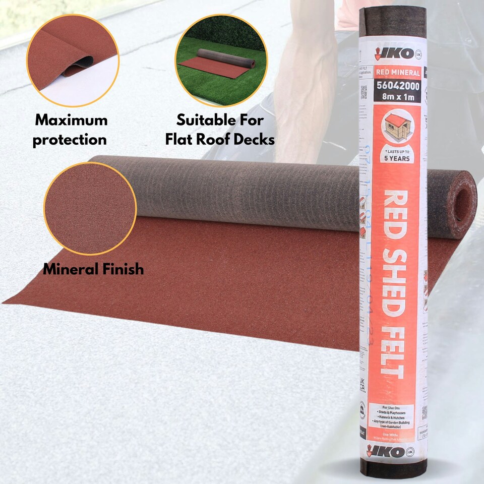 image 1 of NOVECRAFTO Polyester Shed Roofing Felt – Heavy-Duty Weatherproof Roof Felt Roll for Summerhouses, Sheds & Kennels – Premium Long-Life Roof Covering Red | 8m x 1m