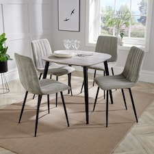 Aspen Tapered Legs Square Dining Table with 4 Straight Stitch Cord Dining Chairs - Grey/Black - Flat Packed Grey