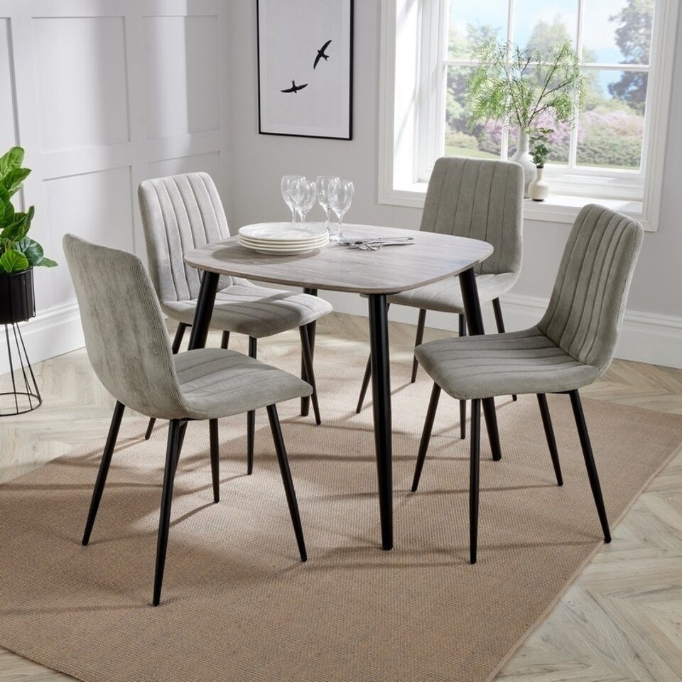 image 1 of Aspen Tapered Legs Square Dining Table with 4 Straight Stitch Cord Dining Chairs - Grey/Black - Flat Packed Grey