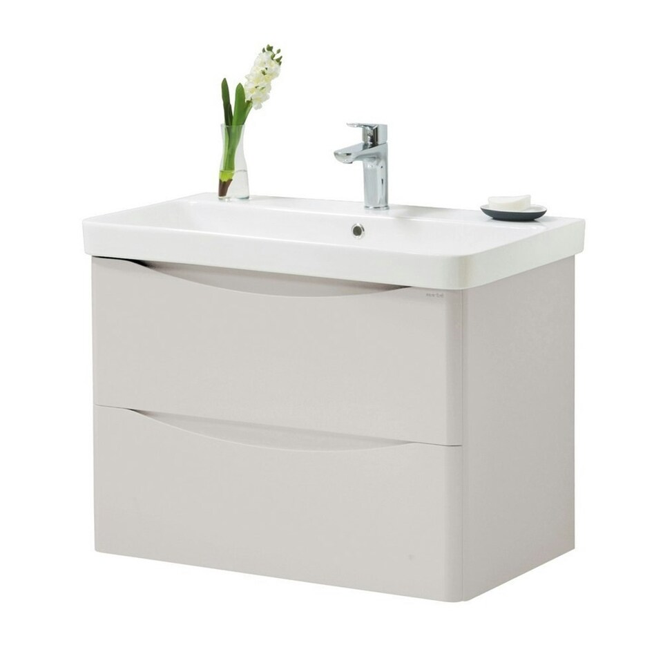 image 1 of Bathroom Wall Mounted 2-Drawer Vanity Unit with Basin 800mm Wide - Cashmere - (Arch) - Brassware Not Included | Grey | Grey | 1