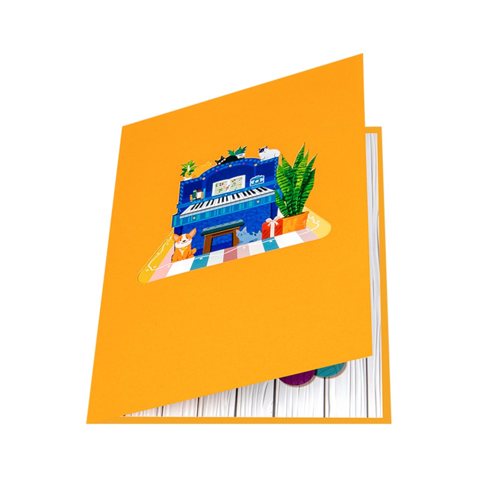 image 1 of Piano & Cats Scene Whimsical 3D Pop Up Greeting Card