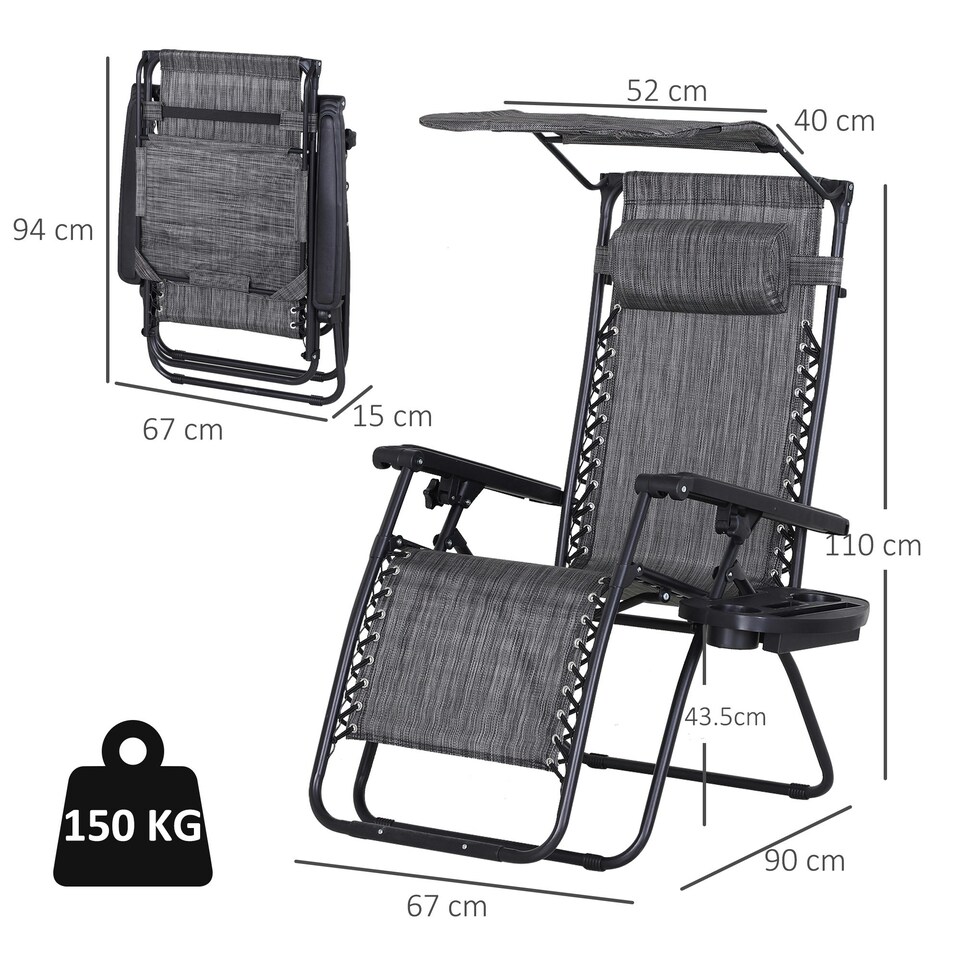 image 1 of Outsunny Zero Gravity Chair Adjustable Patio Lounge w/ Cup Holder Light Grey