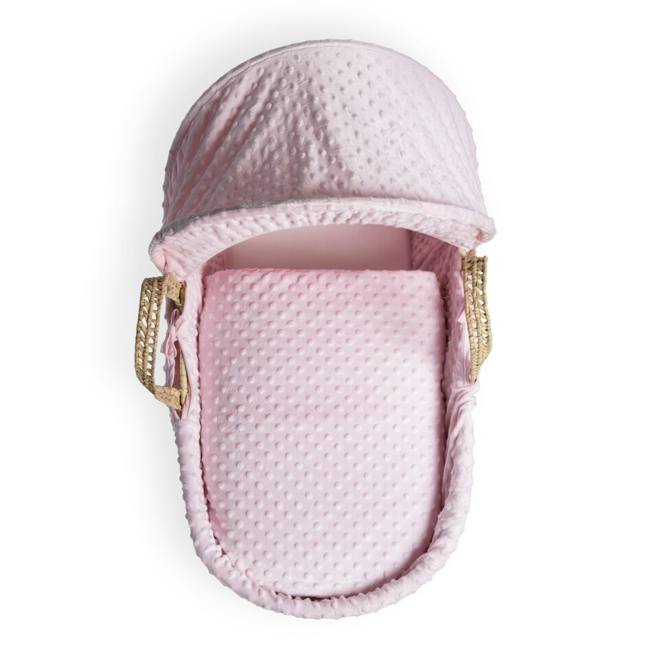 image 1 of Clair de Lune Dimple Palm Moses Basket With Folding Stand - Pink