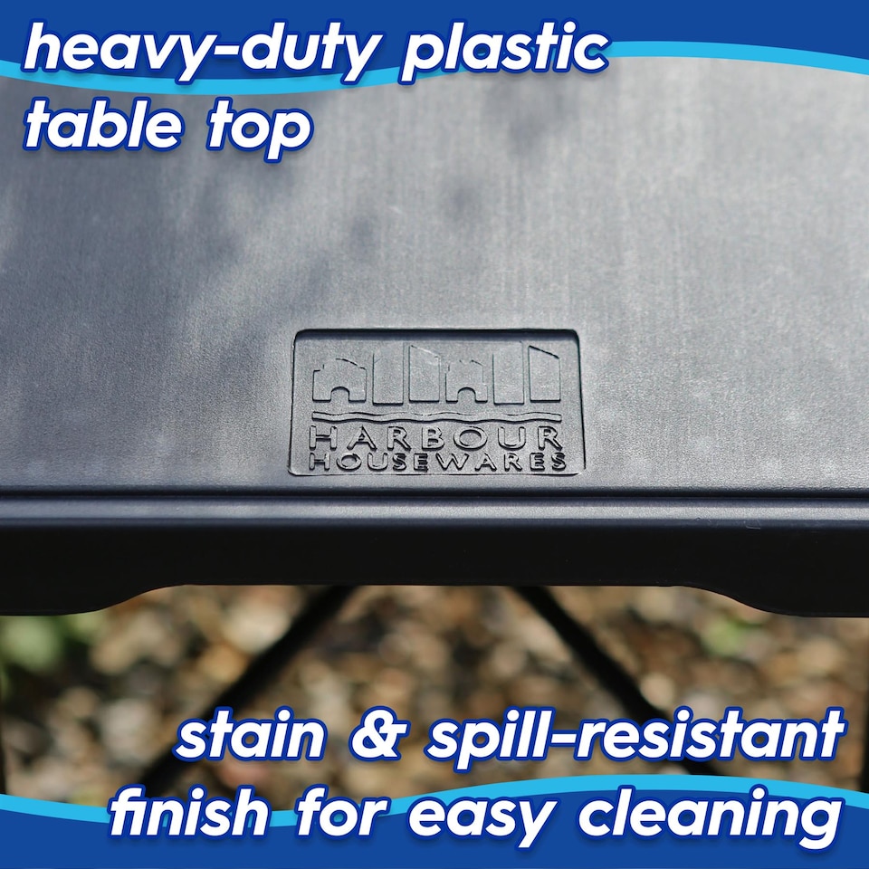 image 1 of Harbour Housewares Folding Picnic Table with Fitted Tablecloth - 180cm (6ft) - Black/Grey | Grey | Black/Grey