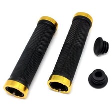 Double Lock On Handlebar Grips 130mm Rubber Bicycle Bike Stunt Scooter Grips with 3mm Allen Key Clamps & Black Bar End Plugs
