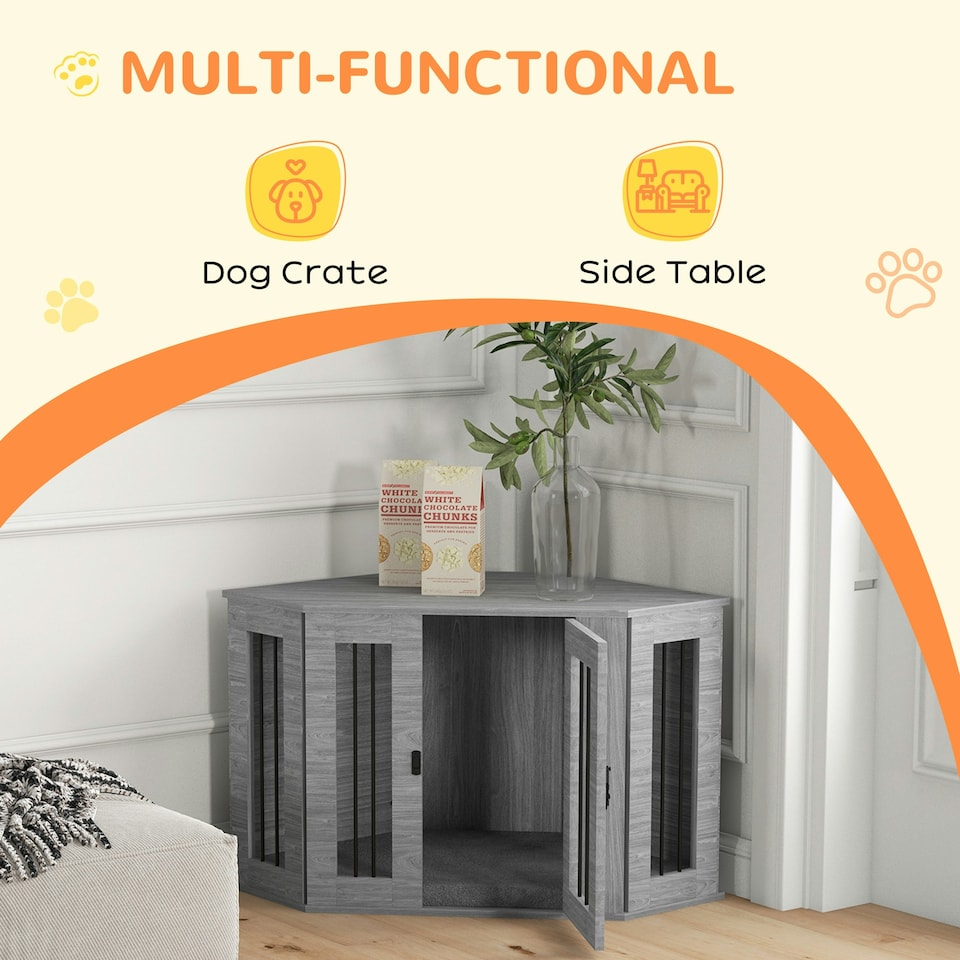image 1 of PawHut Dog Crate Furniture for Medium Dogs w/ Cushion, Large Door - Grey
