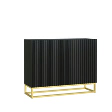 Black Sideboard 100cm Fluted Doors Gold Frame Modern Storage Cabinet