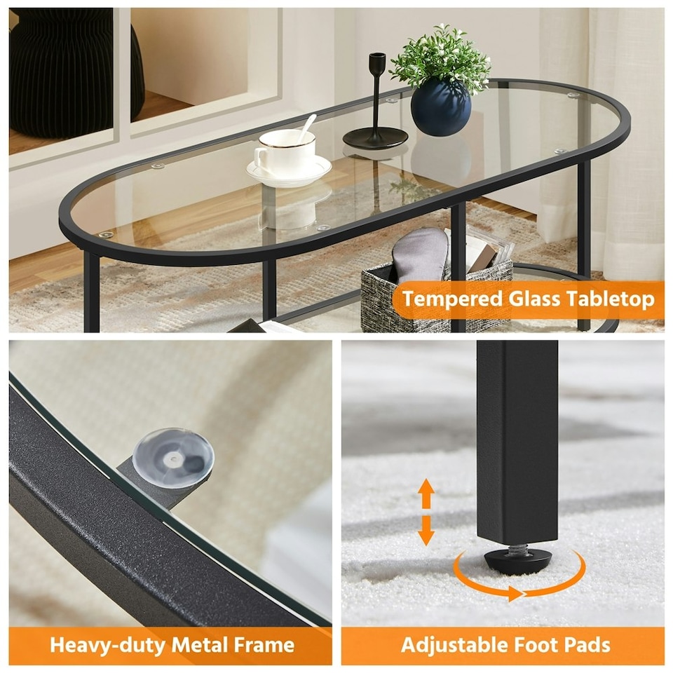 image 1 of Yaheetech Tempered Glass Oval Coffee Table