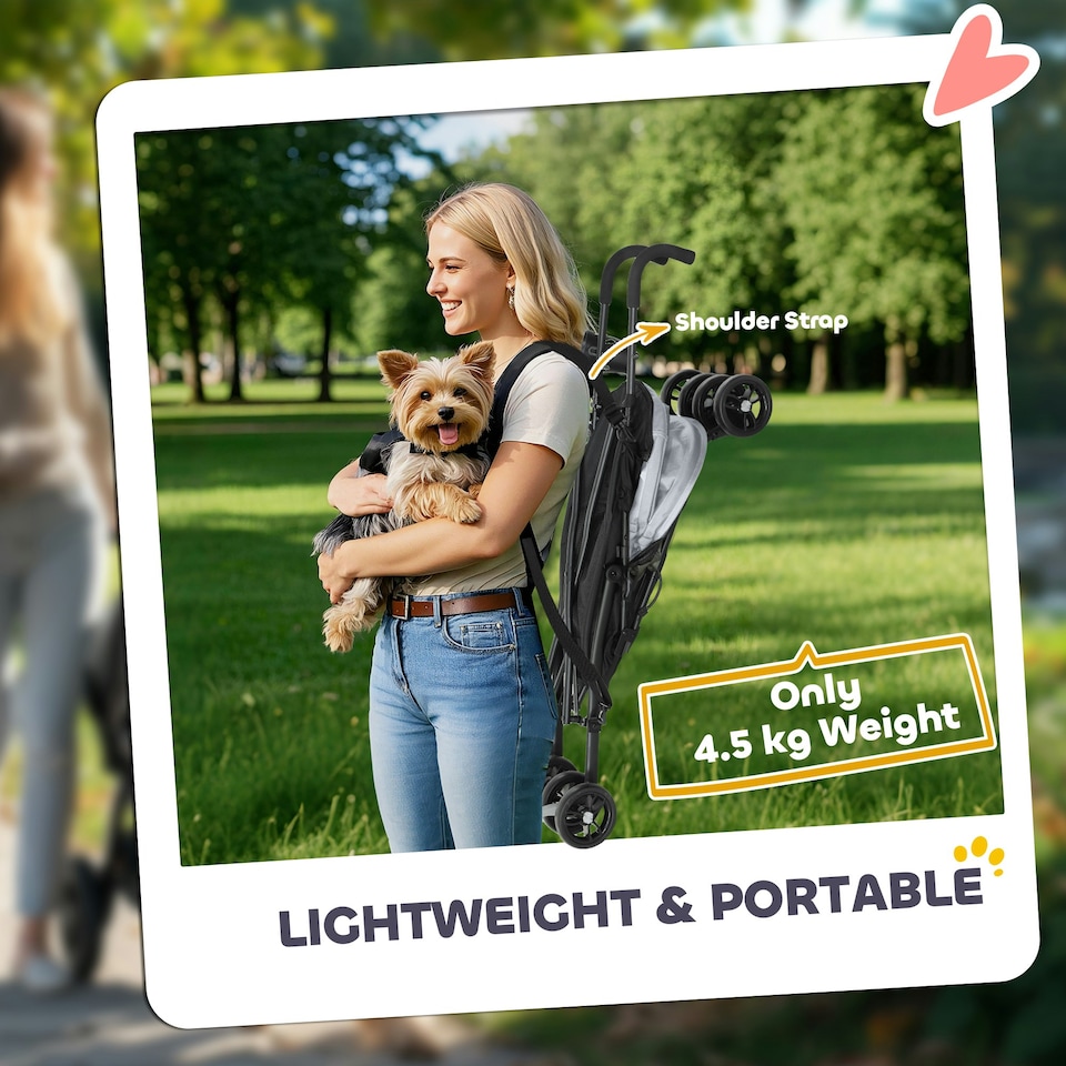 image 1 of PawHut Lightweight Foldable Dog Stroller for Mini Dogs Grey