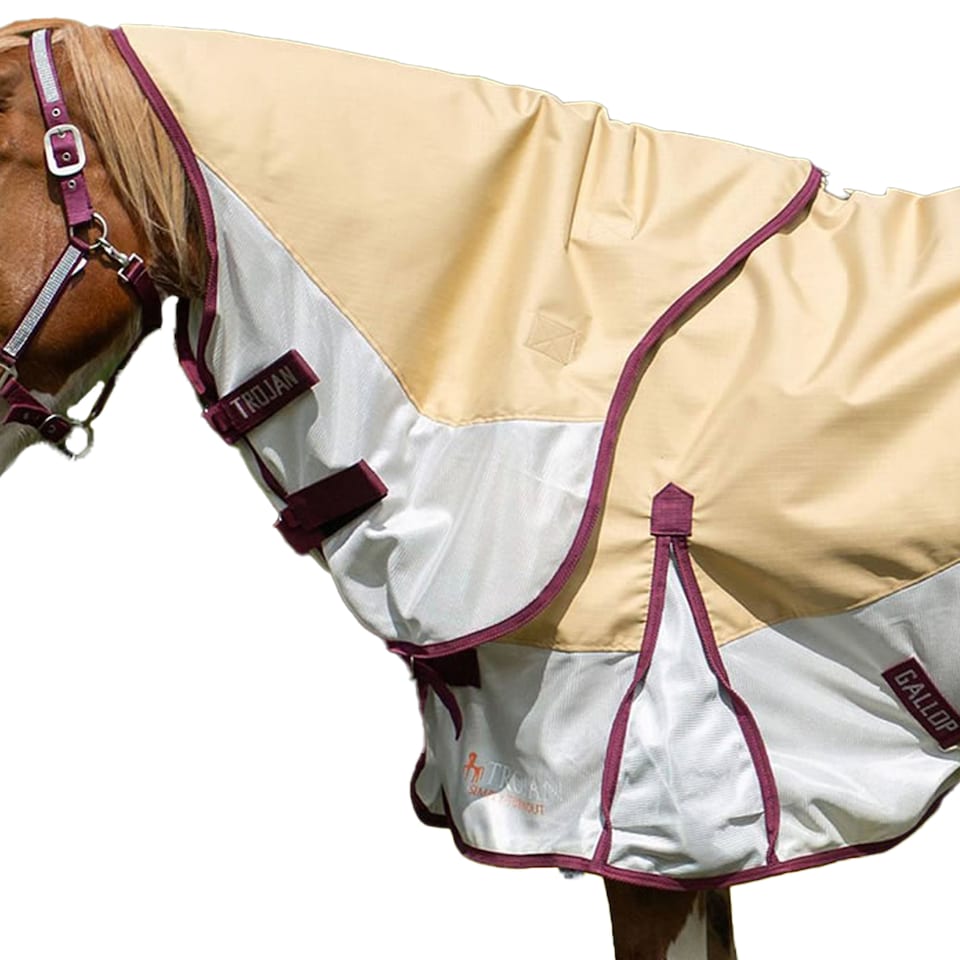 image 1 of Gallop Trojan Dual Combo Neck Horse Fly Rug | Brown | Beige | 7Ft | 1