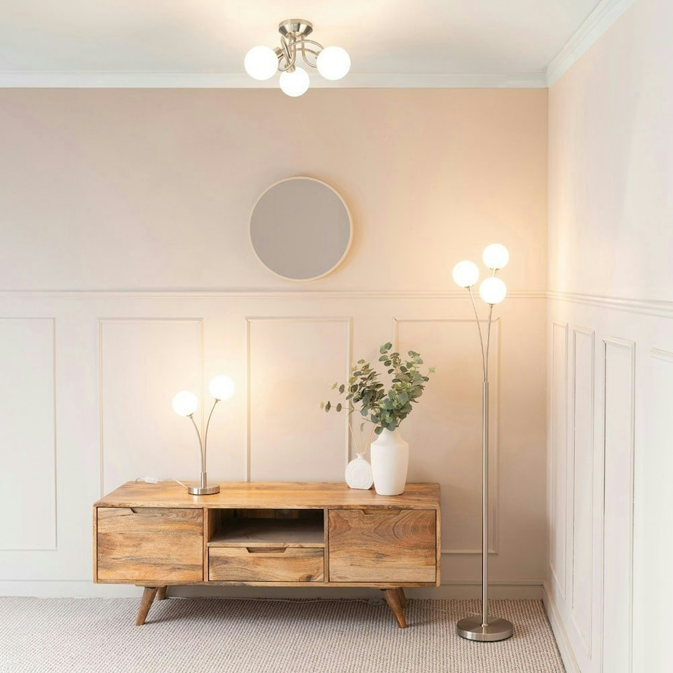 image 1 of ValueLights Velika Chrome 3 Way Opaque Flush Ceiling Light