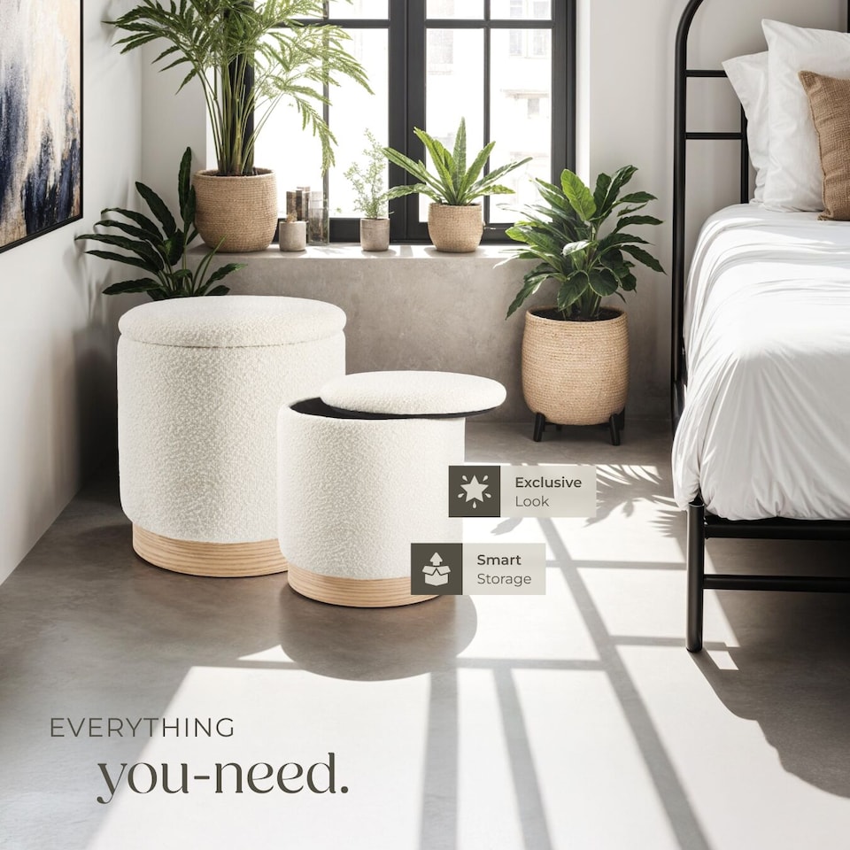 image 1 of Stools Orchid Set of 2 - padded, boucle cover footstools, large storage space