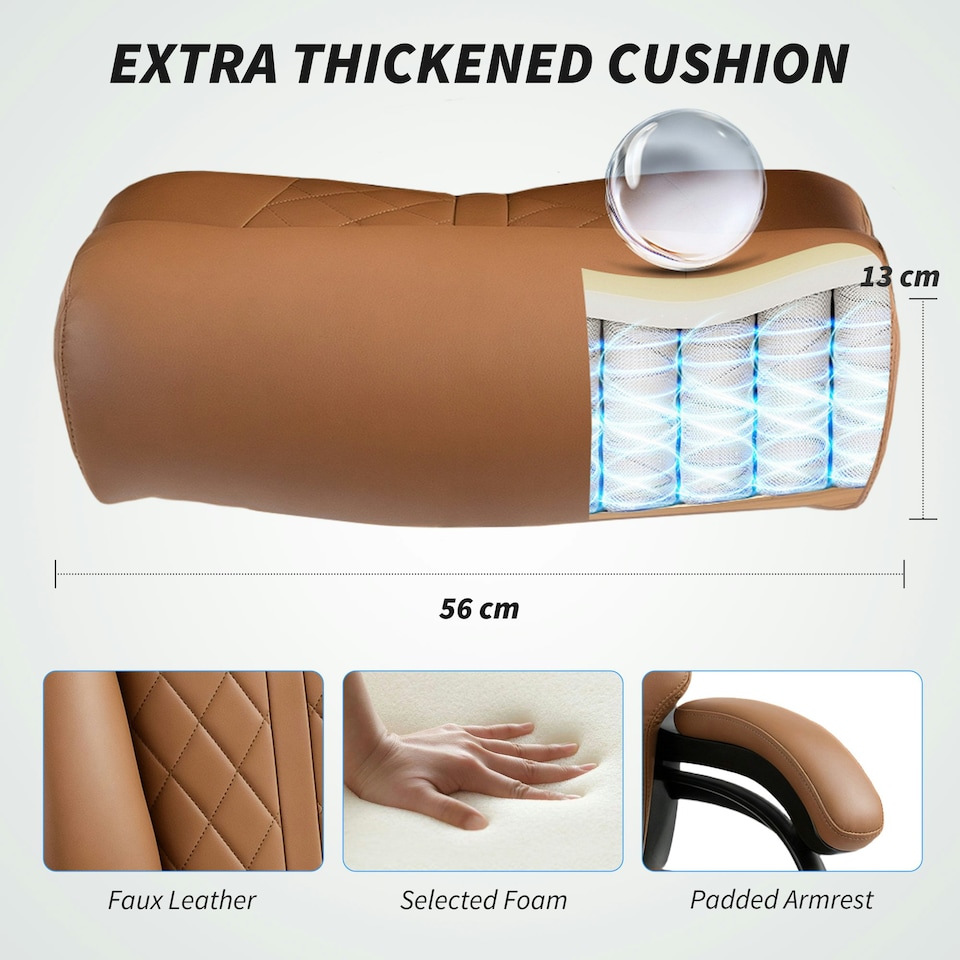 image 1 of HOMCOM PU Leather Office Chair with Spring Padding, Swivel Wheels, Brown Brown | Light Brown