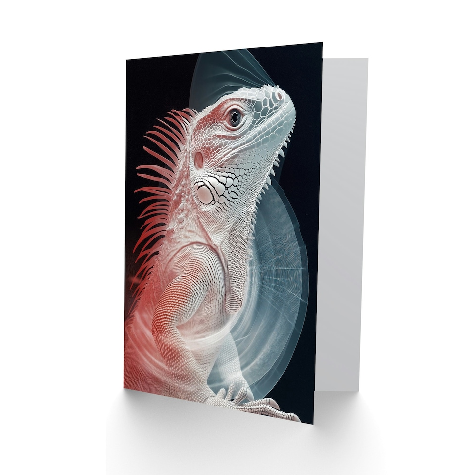 image 1 of Iguana Modern Red Blue Xray Effect Portrait Birthday Greeting Card