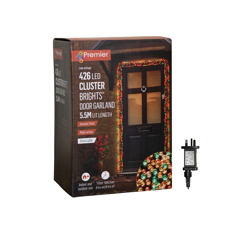 image 1 of 5.5m 426 Cluster LED Autumn Twist Door Garland with Multi-Coloured LEDs on Green Cable