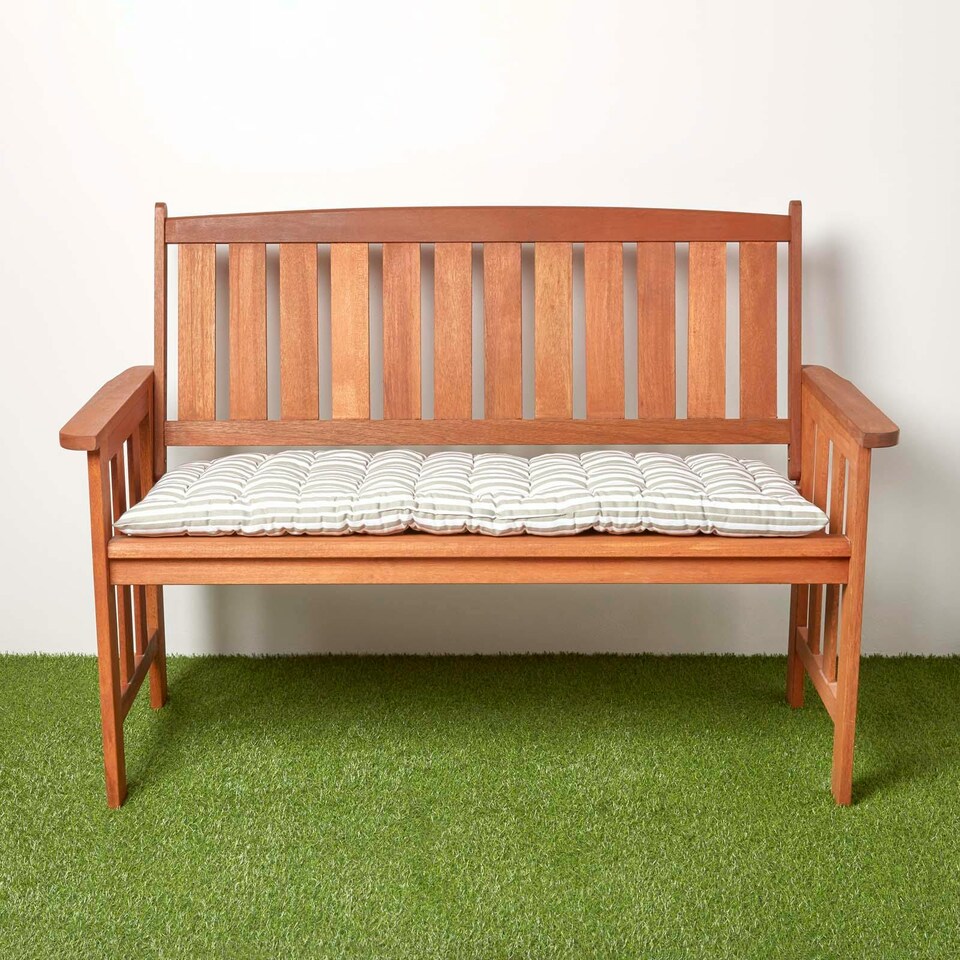 image 1 of Homescapes Garden Bench Cushion Luxury 3 Seater Cotton Stripe Indoor Outdoor Seat Pad | Grey | 143 x 48 cm | 1