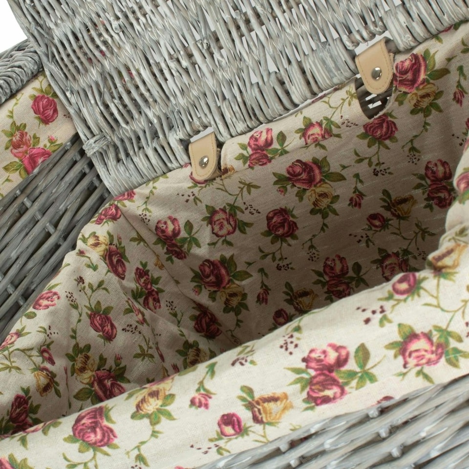 image 1 of Set of 2 Grey Wash Square Laundry Basket with Garden Rose Lining | Grey | Rose