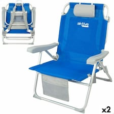 Folding Chair with Headrest Aktive Blue 55 x 86 x 66 cm (2 Units) N/A