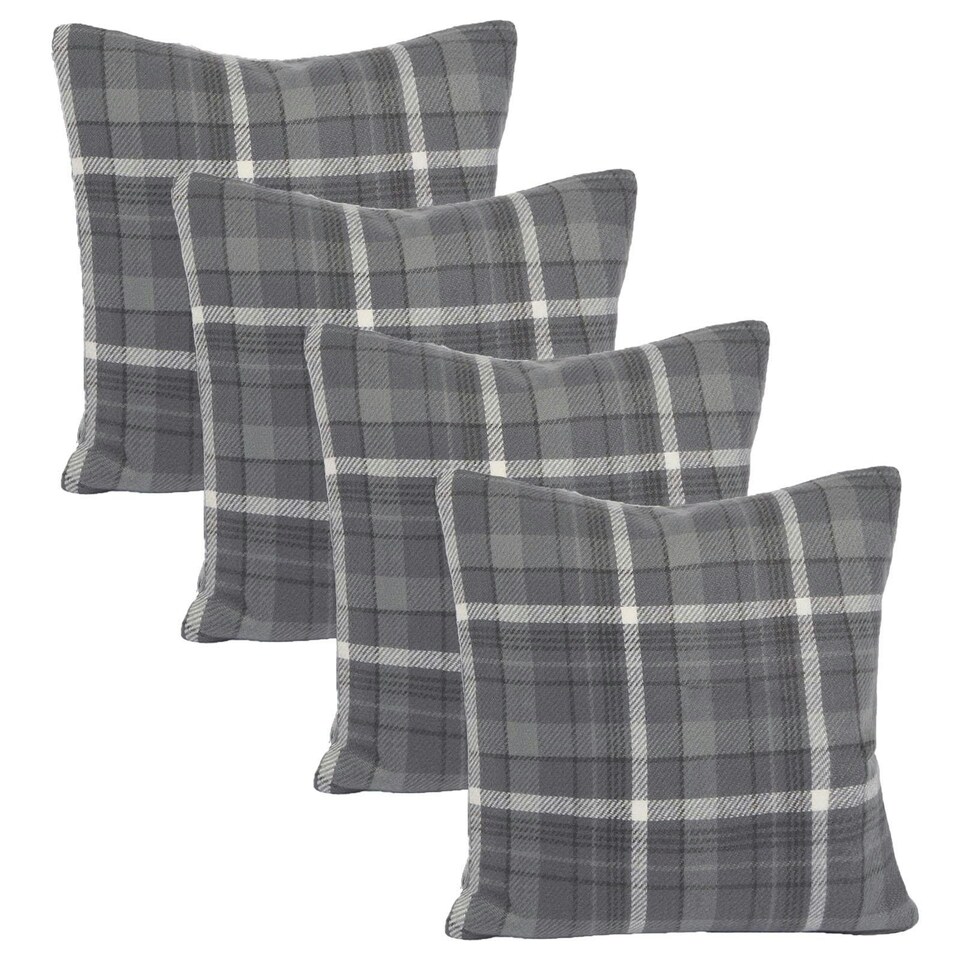 image 1 of OHS 4 x Winsford Woven Check Printed Cushion Covers, 45x45cm - Charcoal