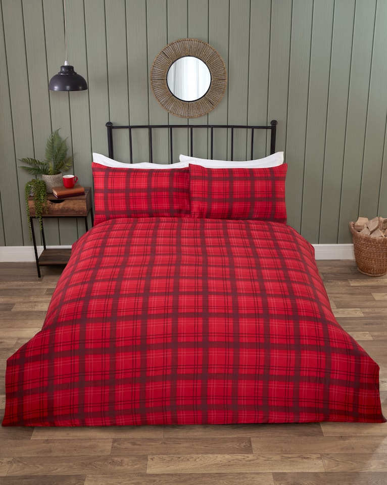image 1 of Fergus Microfibre Checkered Reversible Duvet Cover Set with Pillowcase | Multi | Double | 1