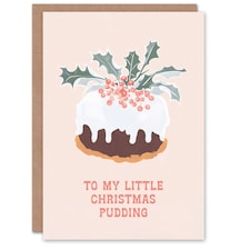 To My Little Pudding Pastel Pink Holly Cake Funny For Her Woman Christmas Card