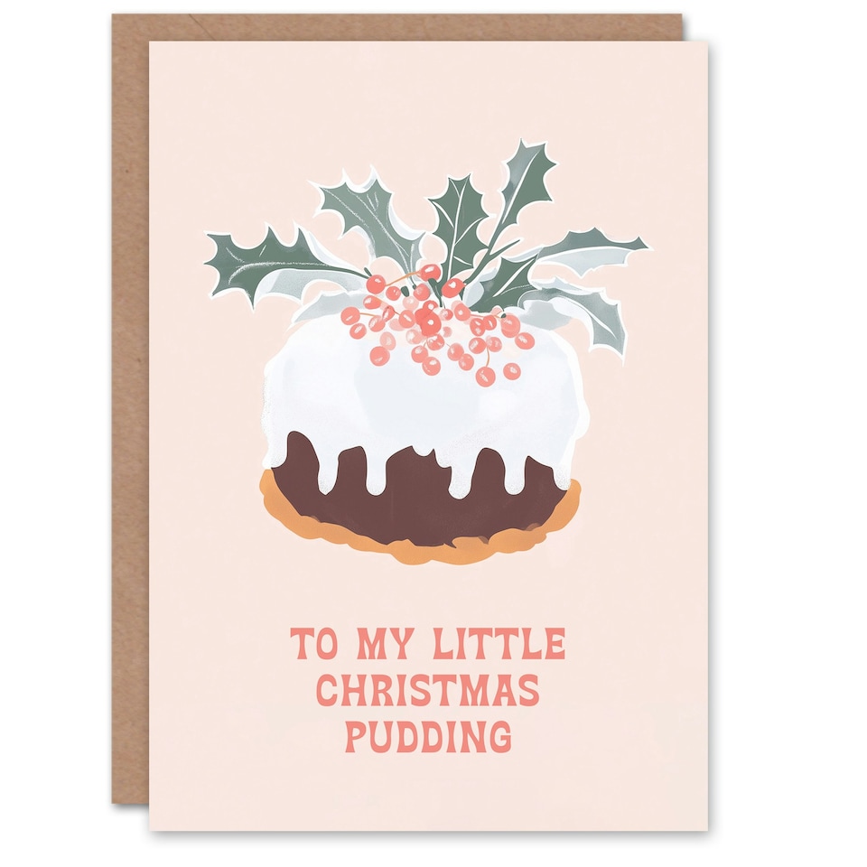 image 1 of To My Little Pudding Pastel Pink Holly Cake Funny For Her Woman Christmas Card
