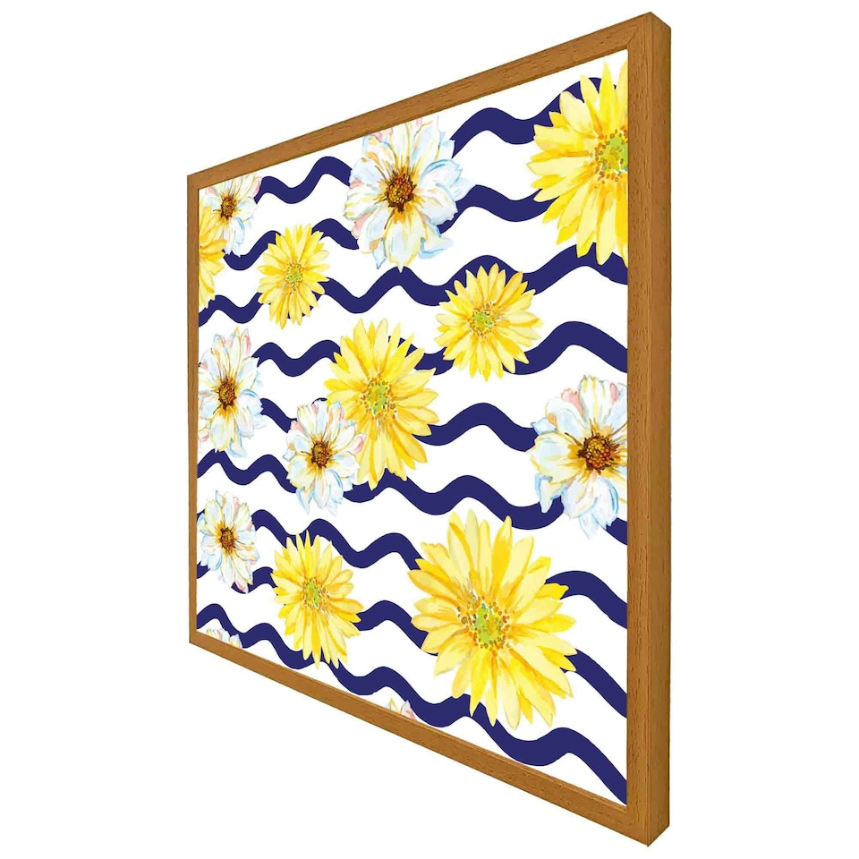 image 1 of Bright yellow flowers & zig zags (Picutre Frame) Grey | M