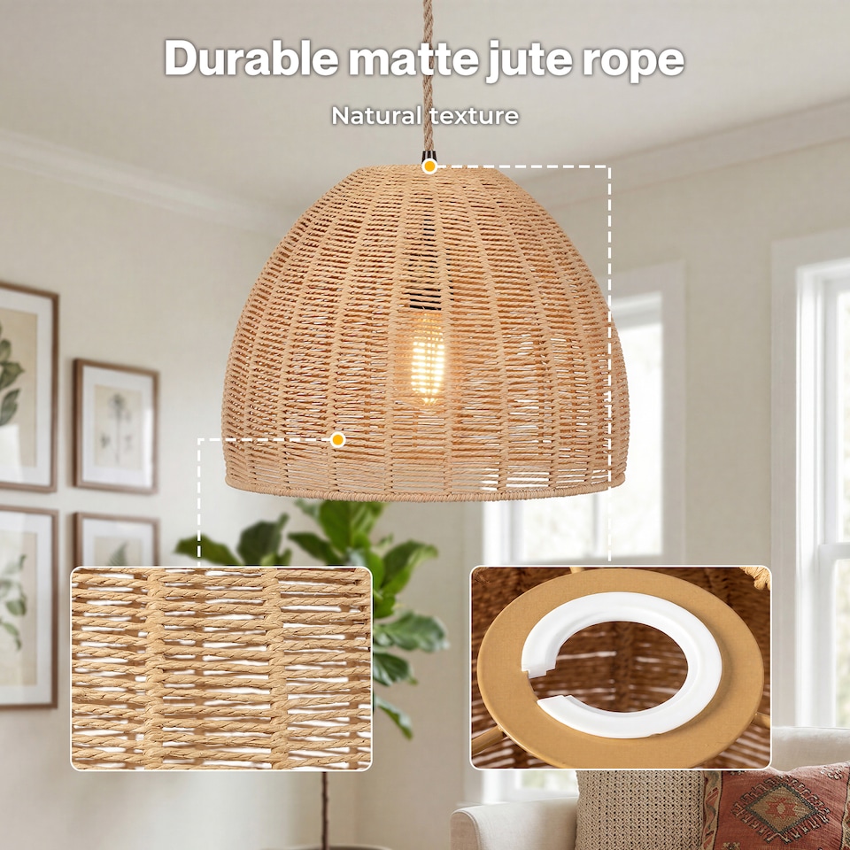 image 1 of Emitto Ceiling Light Shade Pendant Woven Lampshade Natural Lightshade Easy Fit