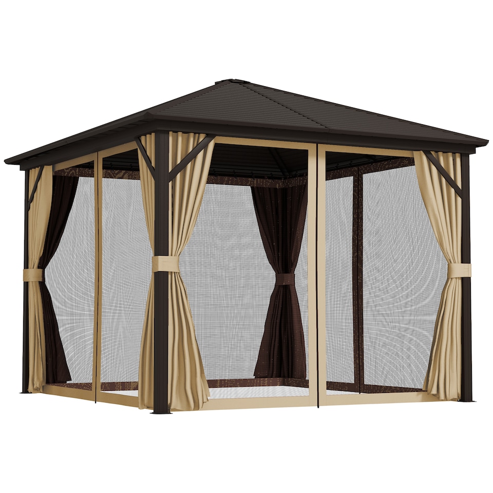 image 1 of Outsunny 3x3(m) Hardtop Gazebo Outdoor Shelter with Aluminium Frame | Brown | Bronze Tone, Brown | 298 x 298 x 260cm | 1