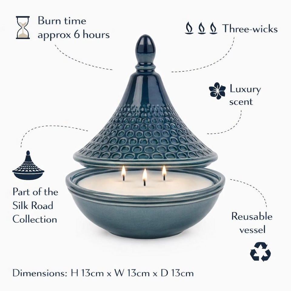 image 1 of Candlelight Blue Jaisalmer Embossed Tagine Glass Candle