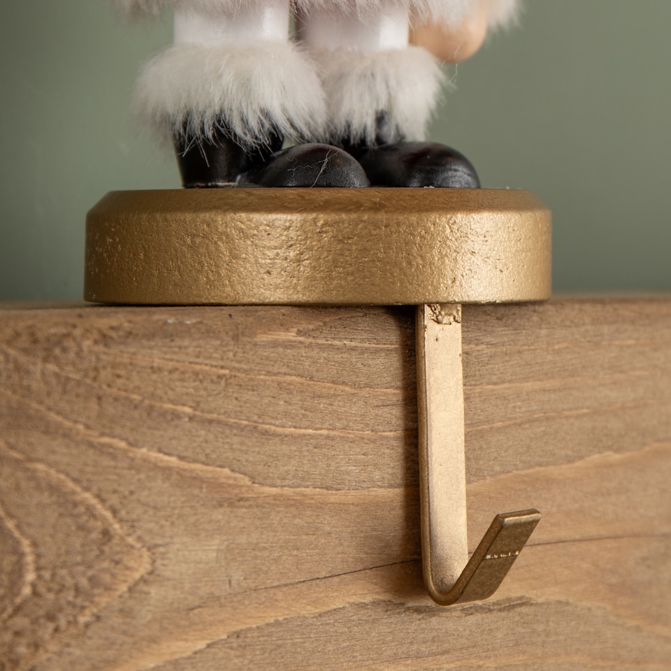 image 1 of 19cm Traditional Wooden Santa Nutcracker Christmas Stocking Holder