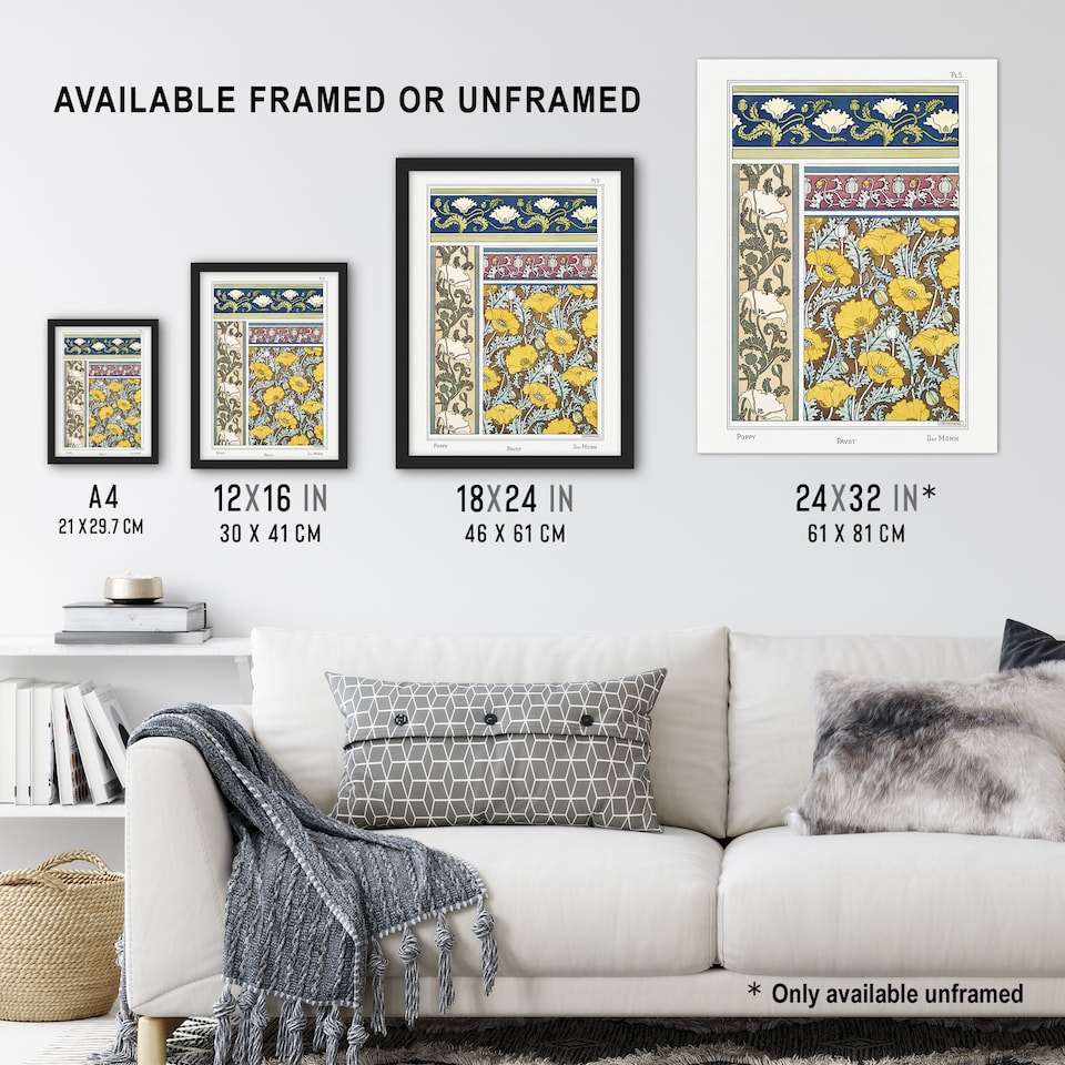 image 1 of Poppy Flower Patterns Vintage Floral Wall Art Print Verneuil 24x32"