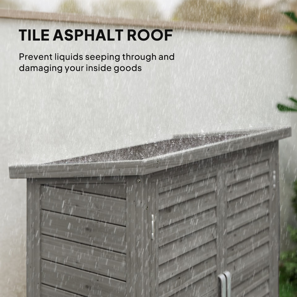 image 1 of Outsunny Garden Shed Wooden Garden Storage Shed 2 Door Unit Solid Fir Wood Garage Tool Organisation Cabinet, 87L x 46.5W x 96.5Hcm, Grey