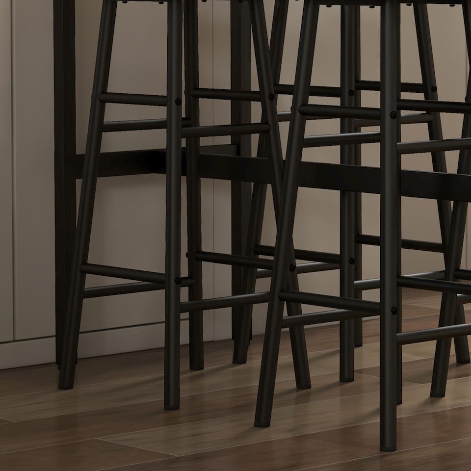 image 1 of HOMCOM 5 Piece Bar Table Set with 4 Stools, Industrial Bar Table and Stool Set, Dining Table and Chair Set for Small Space, Rustic Brown