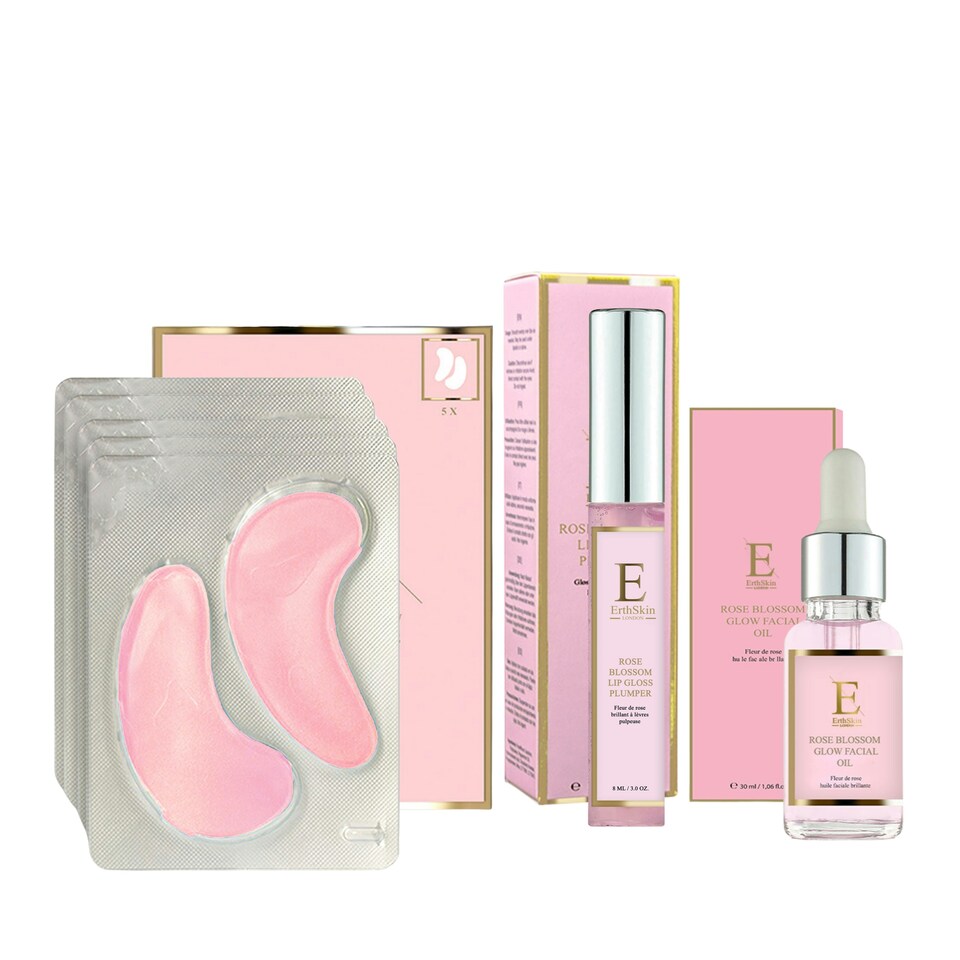 image 1 of ROSE BLOSSOM GLOW FACIAL OIL 30ML + ROSE BLOSSOM GLOW HYDRO-GEL EYE PADS 5 X 2 + Eclat - Rose Blossom Lip Gloss Plumper 8ml
