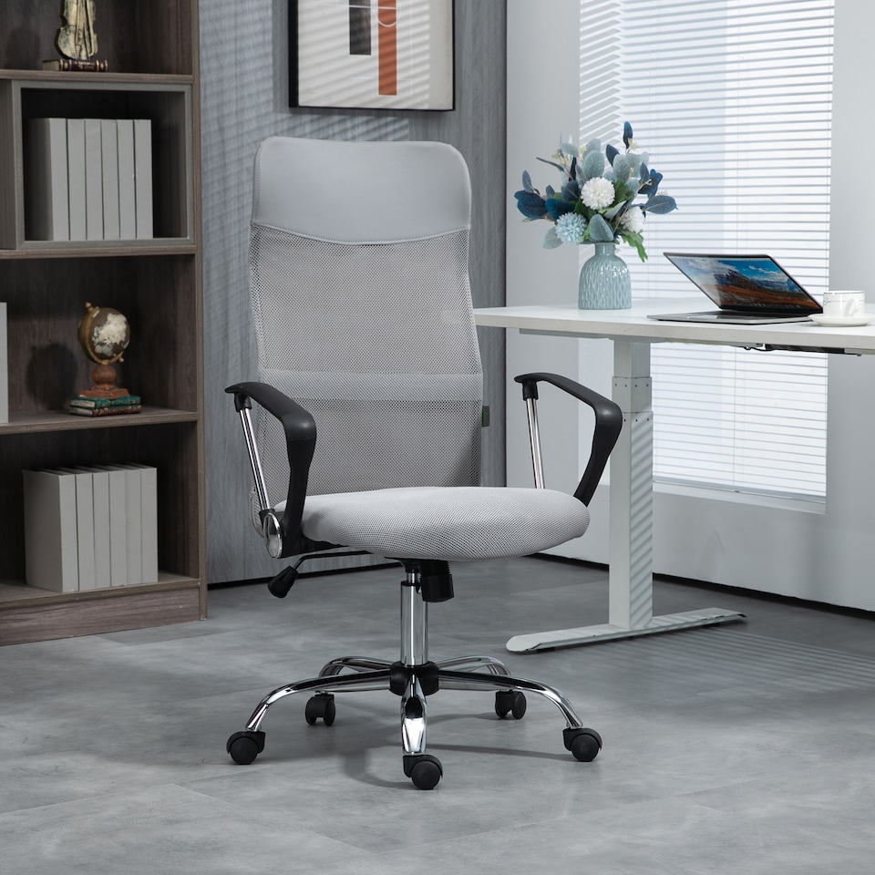 image 1 of HOMCOM Mesh Office Chair, High Back Computer Desk Chair, Swivel Chair with Height Adjustable, for Home, Light Grey
