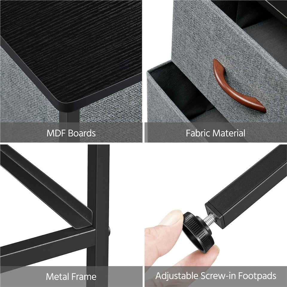 image 1 of Yaheetech Lightweight Fabric Storage Tower with 3 Drawers Grey | Dark Grey