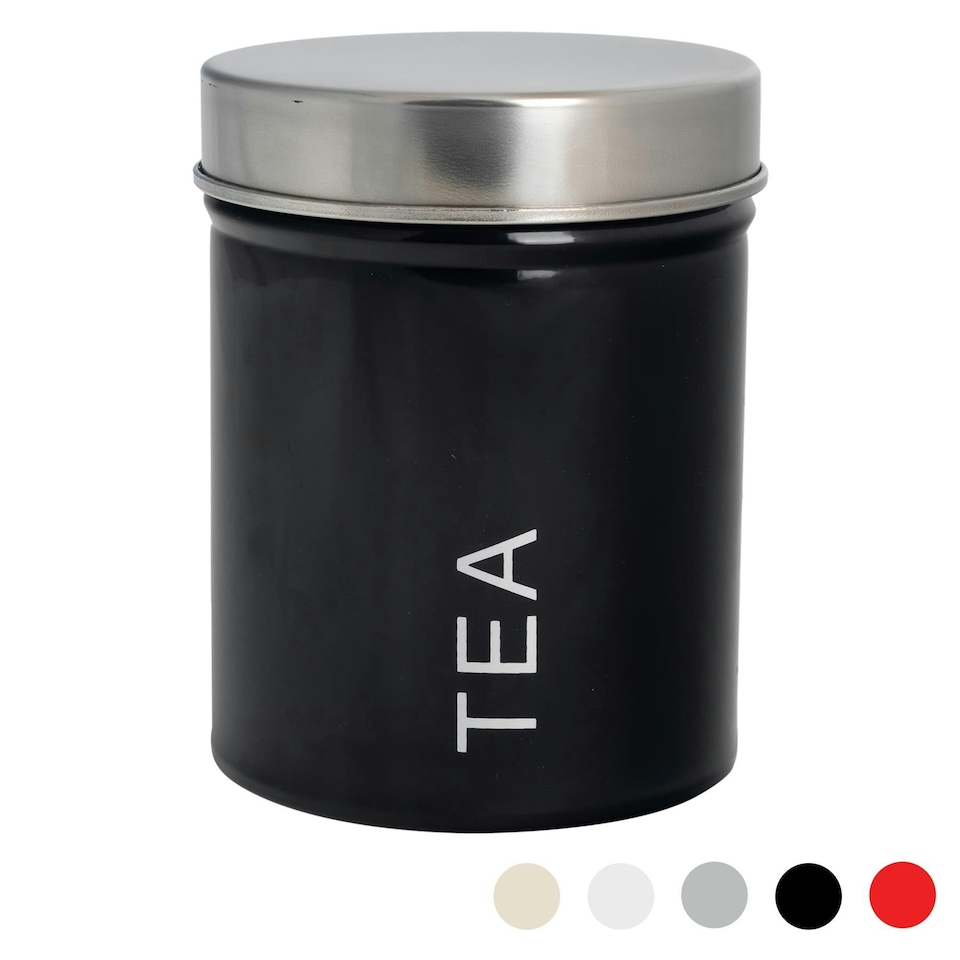 image 1 of Harbour Housewares Black Round Metal Kitchen Tea Canister Kitchen Caddy Kitchen Storage Containers Canisters