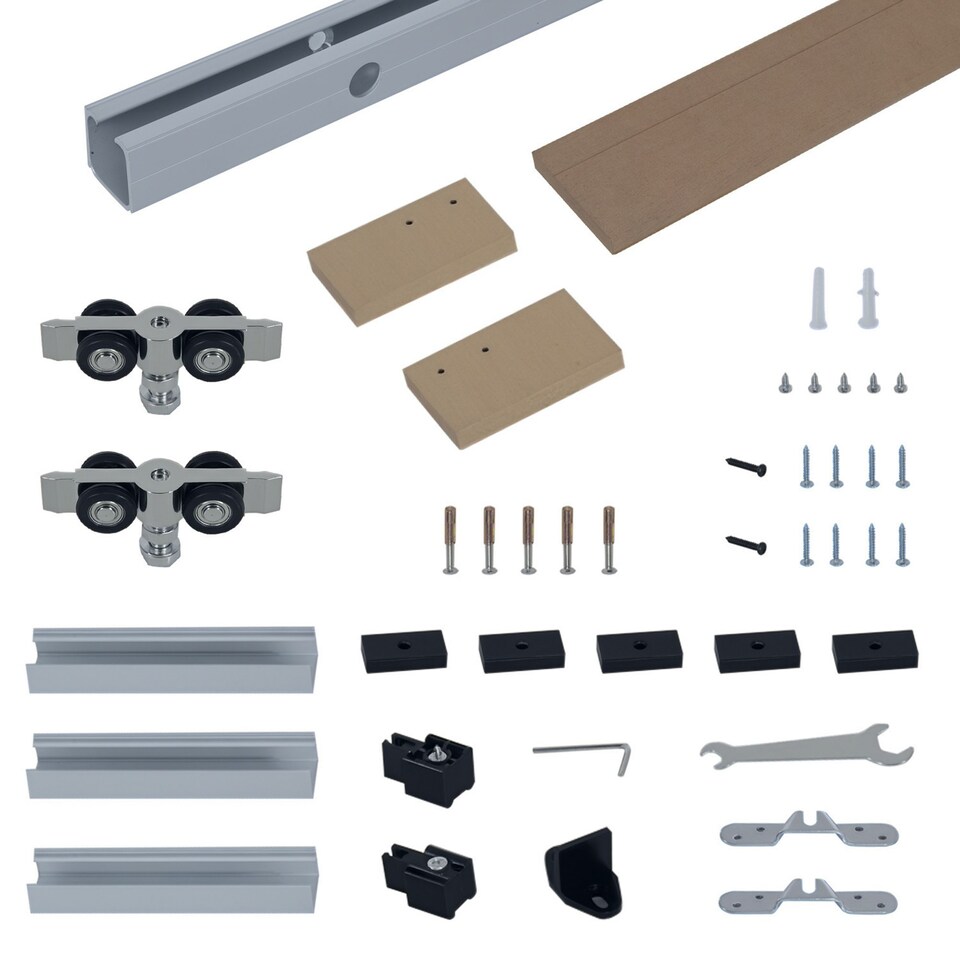 image 1 of HOMCOM Sliding Barn Door Closet Hardware Track Kit for Slingle Door 6.5FT/2000mm Brown