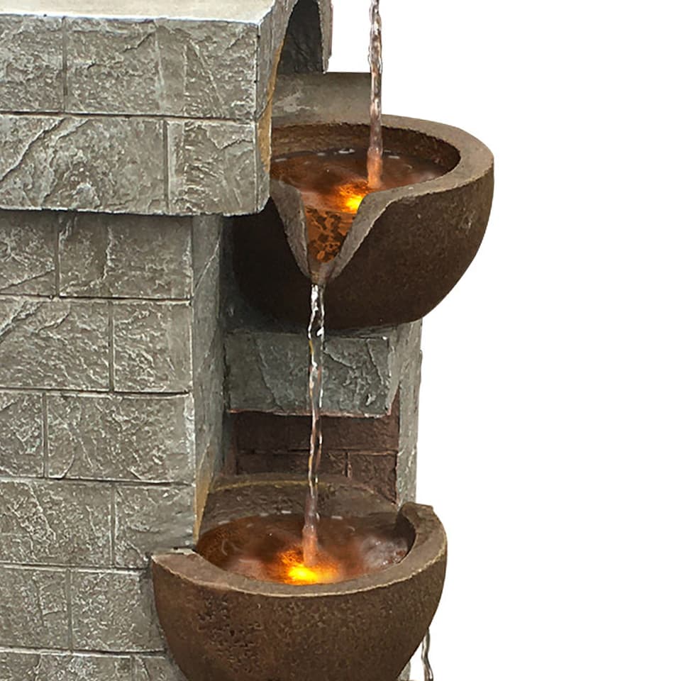 image 1 of Teamson Home Solar-Powered 4-Tier Stone-Look Water Feature Fountain with LED Lights