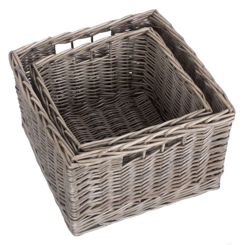 image 1 of Set of 2 Square Antique Wash Unlined Storage Basket | Brown | Brown | Not provided